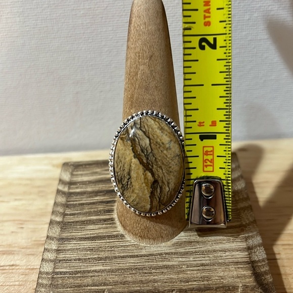 BROWN PICTURE JASPER GEMSTONE RING 925 STERLING SILVER SIZE 10 - Picture 9 of 9